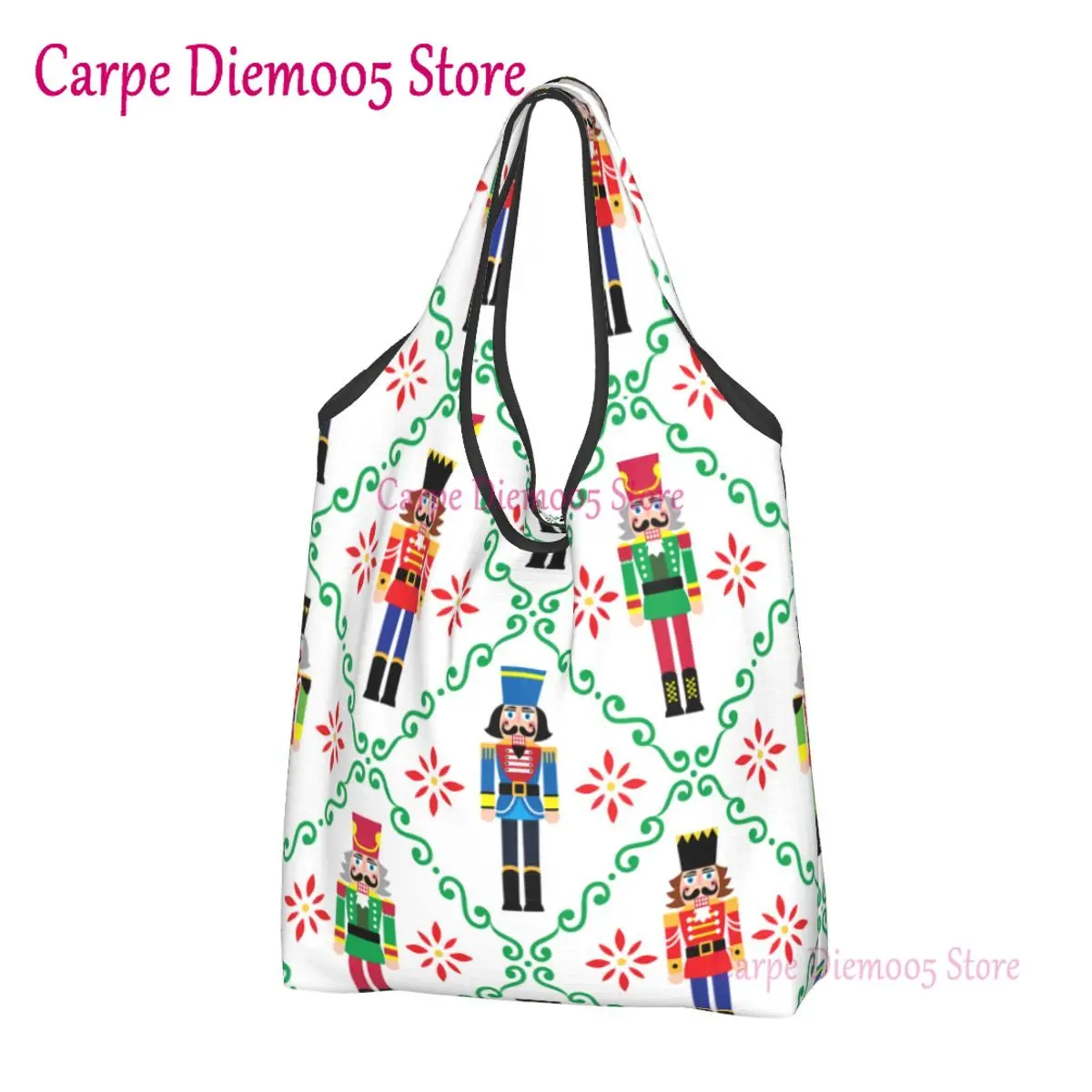 

Cartoon Toy Soldier Christmas Nutcracker Grocery Shopping Bags Custom Shopper Tote Shoulder Bag Large Capacity Portable Handbag