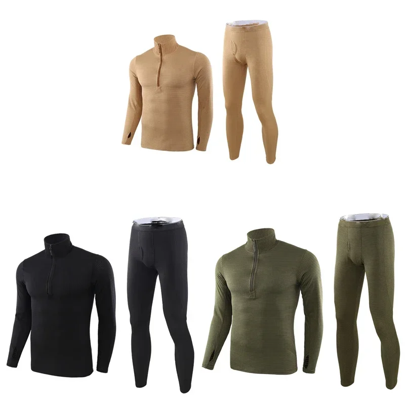 Thermal Underwear Sets Zipper Running Sets Winter Men Thermo Underwear Thick Thermal Clothing 3 Colors Size M-3XL Running Sets