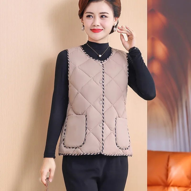 Autumn Winter Down Cotton Vest Women's Loose V-neck Light and Thin Coat Women Sleeveless Warm Waistcoat Parkas Jacket