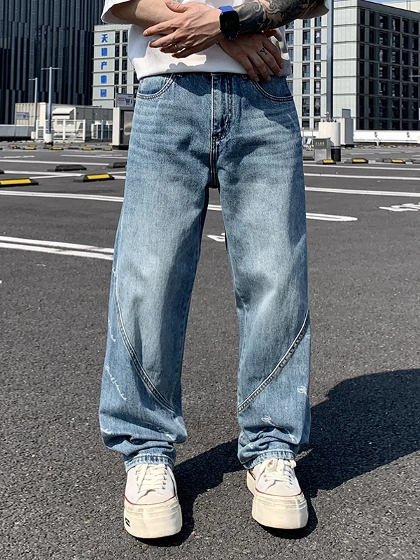 

Мужские джинсы American Street Sle с принтом в стиле пэчворк, прямые, свободного кроя, повседневные, широкие, длинные брюки