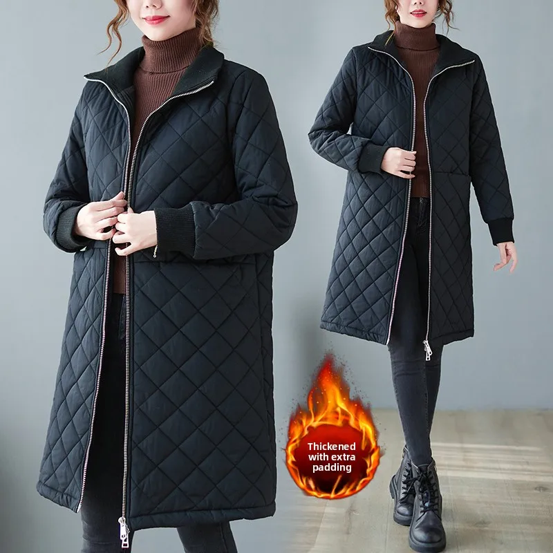 

Anti-Aging plus Size Autumn Winter Thickened Lightweight Cotton Jacket Loose Mid-Length Korean Style Slimming Outerwear
