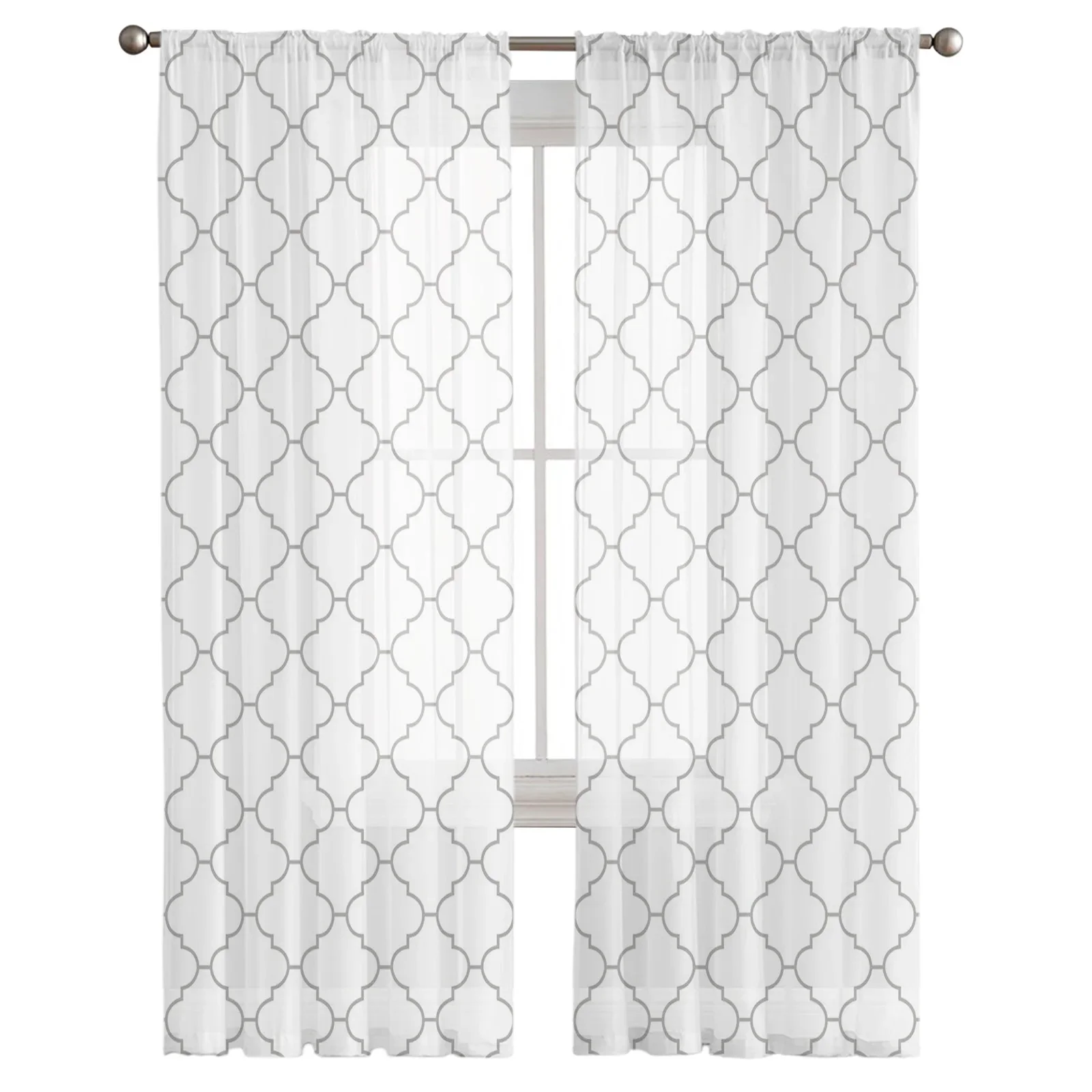 White Geometric Morocco Sheer Curtains for Living Room Modern Voile Curtain Bedroom Tulle Curtains Window Drapes Decor