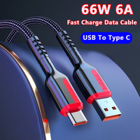 66W 6A USB Type C  Fast Charge Cord Nylon Braided For Samsung Galaxy S23 Plus S22 Xiaomi K60 Huawei P60 Phone Charger USB C Cord