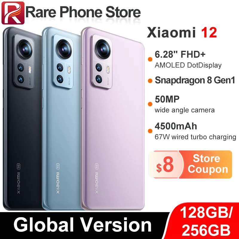 Global Version Xiaomi 12 128GB/256GB Snapdragon 8 Gen 1 6.28