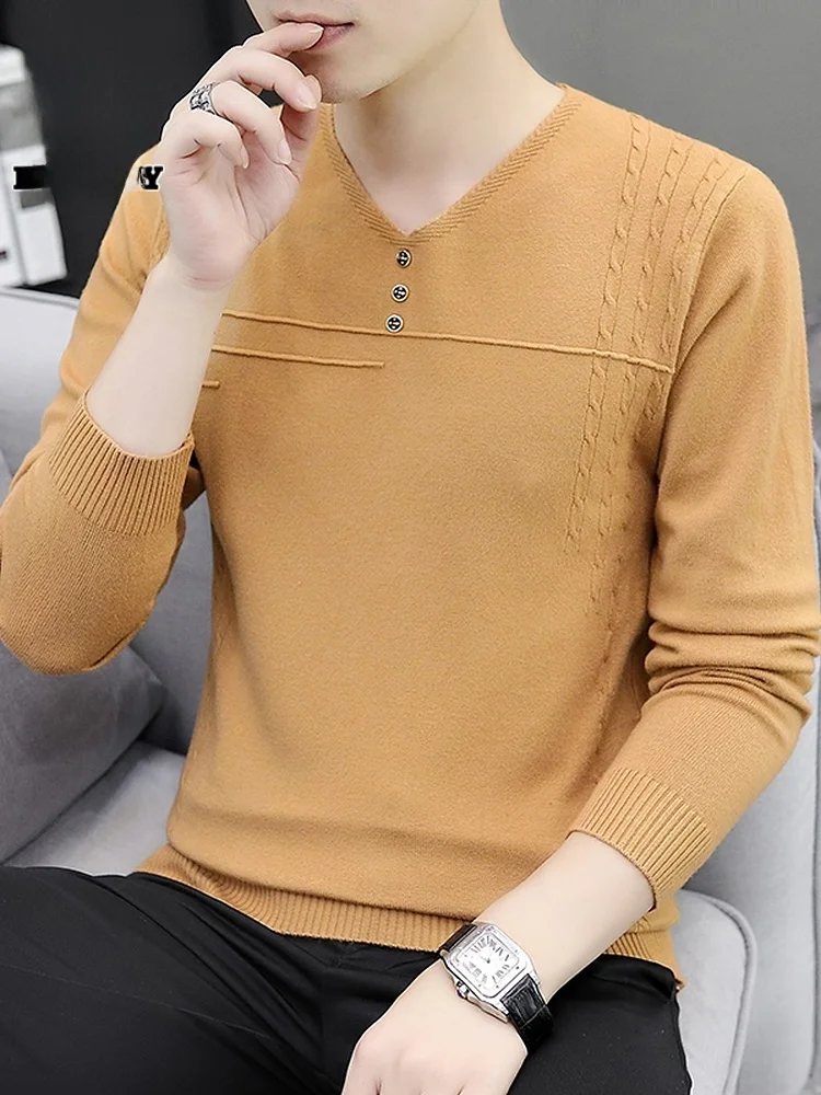 

V-Ne Knitwear Men's Slim Fit Youth Inner Wear Spring 2026 Base Layer Long Sve Thiened Color M Faion