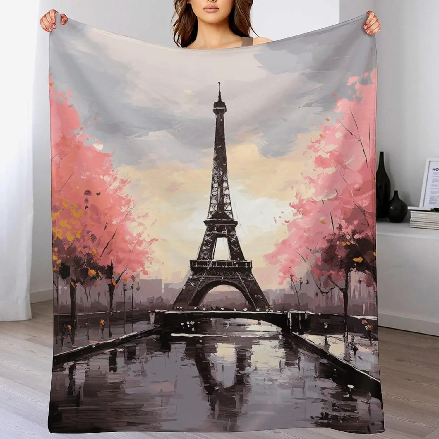 Oil Painting Paris Eiffel Tower Lightweight Warm Fuzzy Blanket for Couch Bed Chair, Plush Blanket for Adults,Christmas Holiday