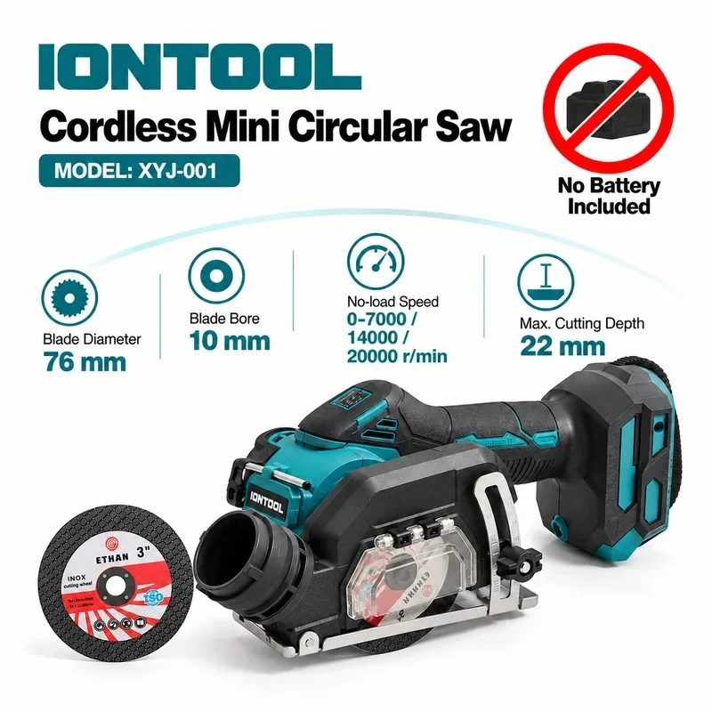 IONTOOL Cordless Mini Circular Saw 76mm 20000RPM for Woodworking DIY and Home Power Tool Use Tool Only