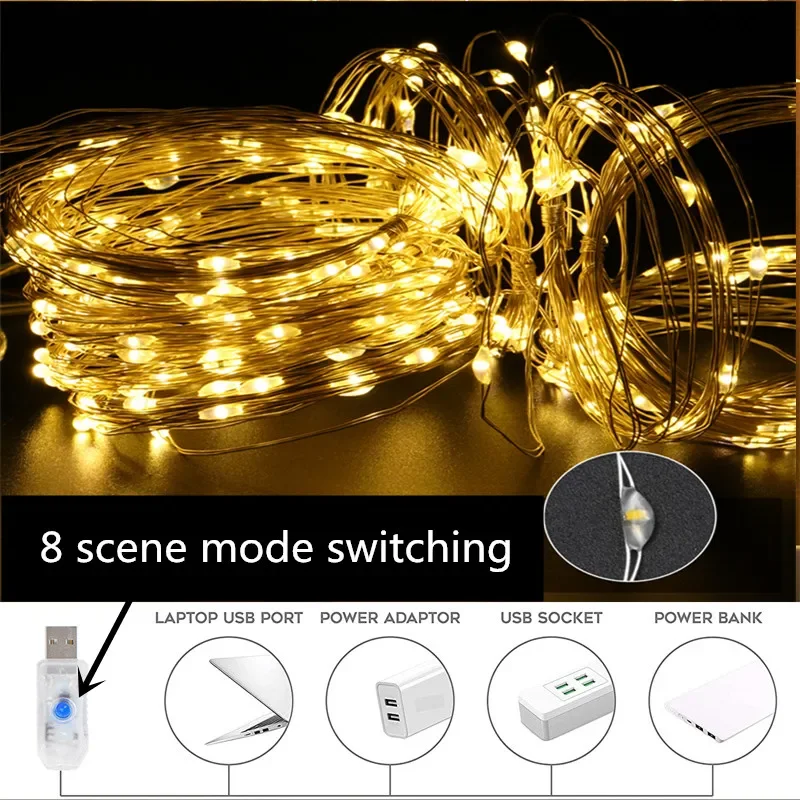 Christmas Decorations Curtain Garland String Lights Fairy Festoon Remote Control