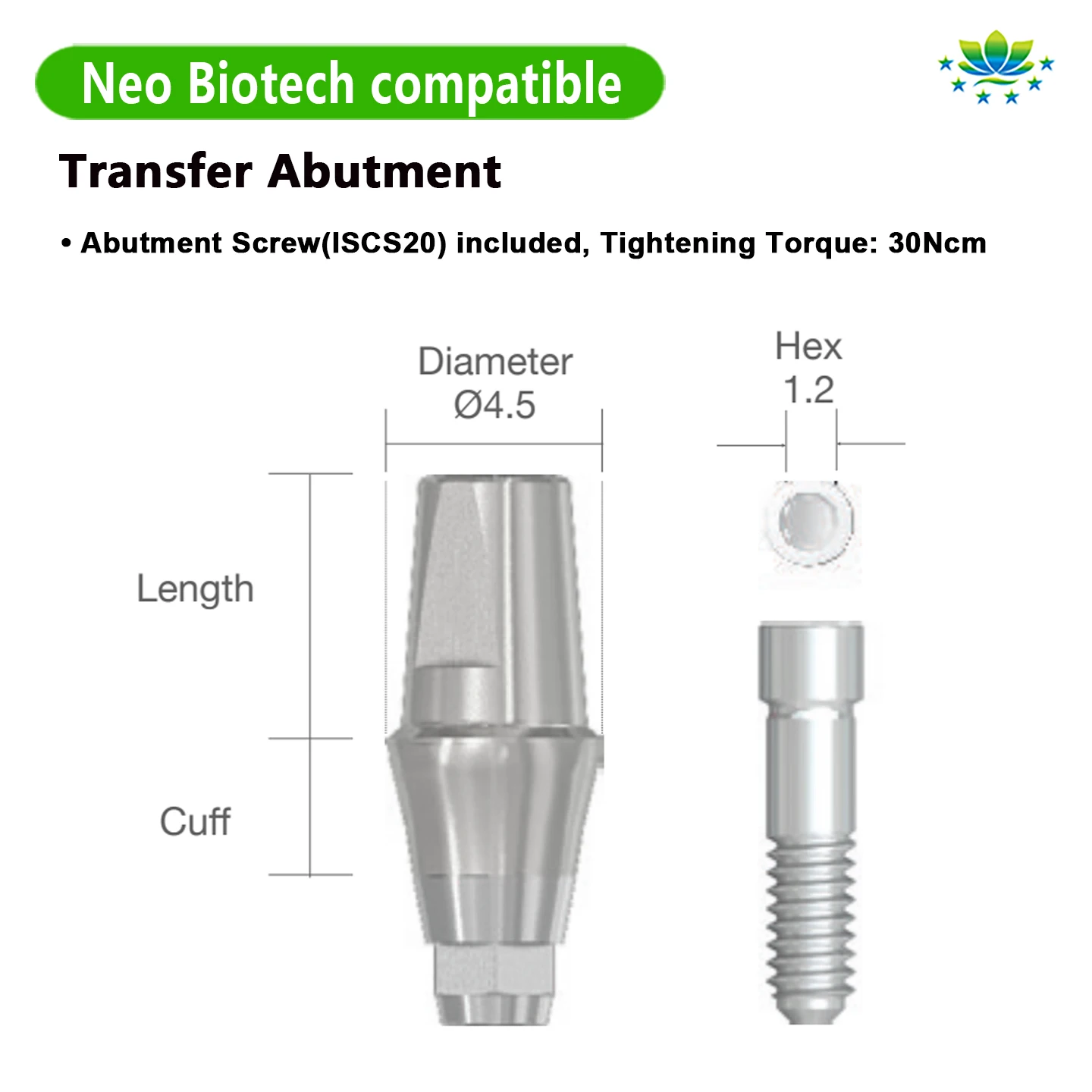 Fits for Neo Biotech Transfer Abutment Screw Premium Straight Compatible Secure Fit Durable Titanium Lab Prosthetic Parts Kit