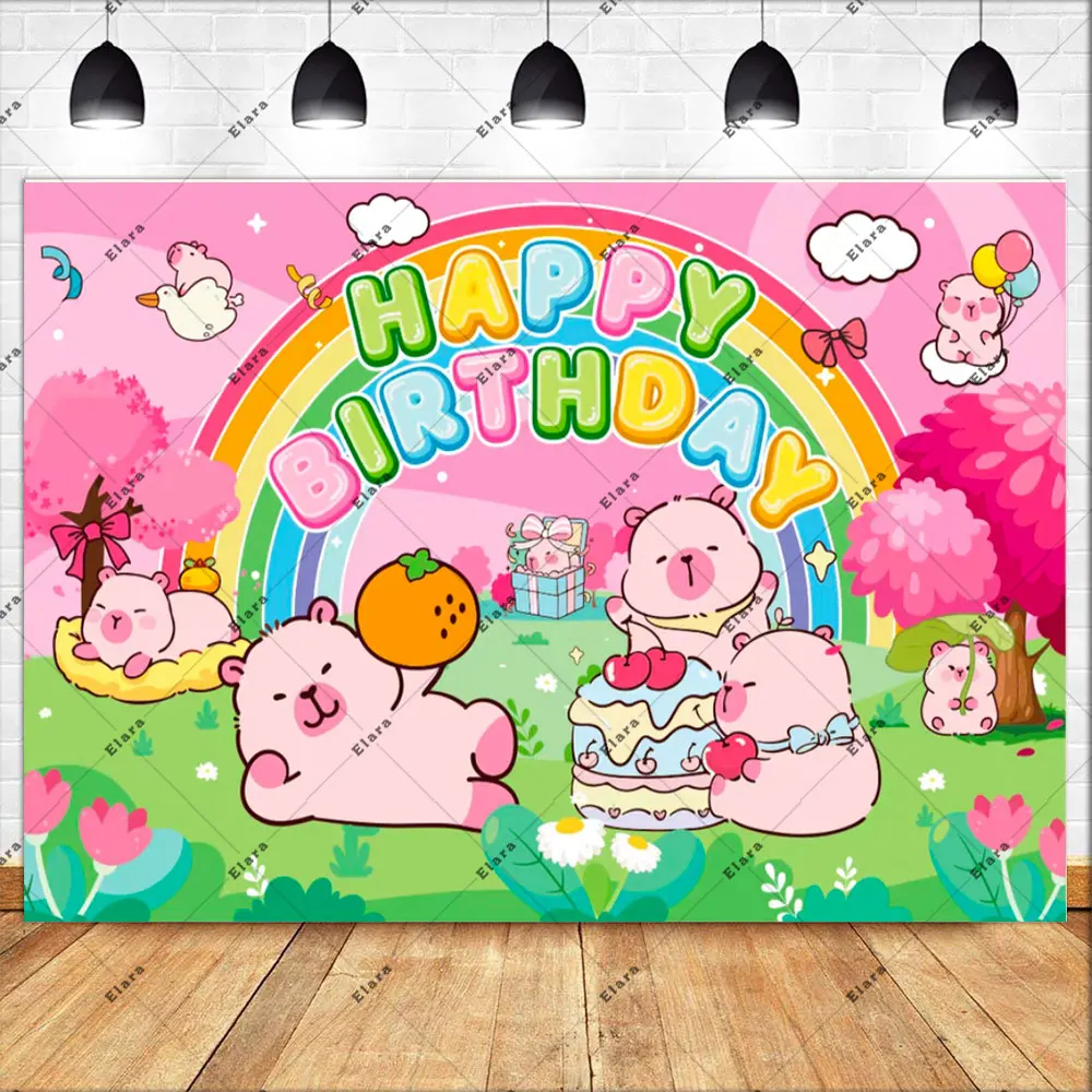 1Pc Cartoon Capybara kinder Ersten Geburtstag Dekoration Lieferungen Fotografie Hintergrund Benutzerdefinierte Niedlichen Tier Banner Foto Studio Prop – Detail 4