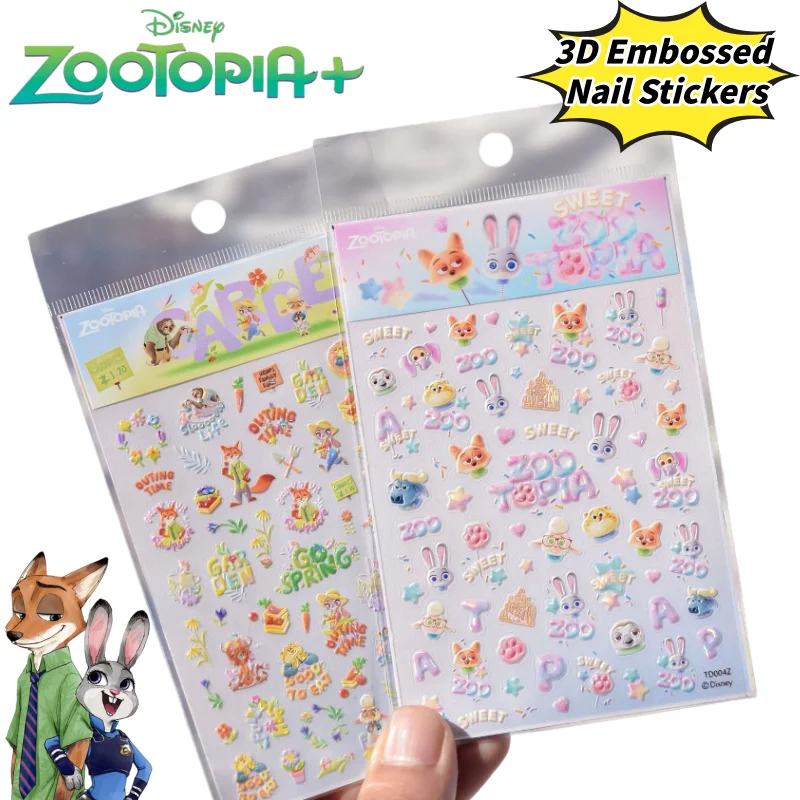 

Новые милые креативные аниме-наклейки для ногтей Disney Zootopia с Джуди и Ником, персонализированные мультяшные украшения для ногтей с тиснением