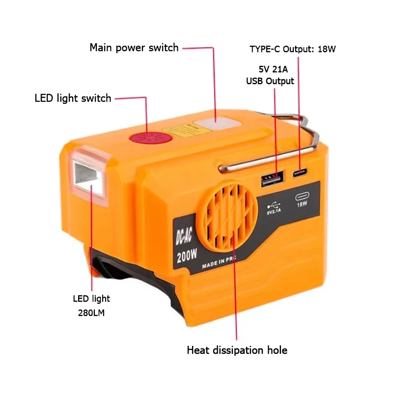 For Dewalt，Battery Power Supply Inverter DC 18-20V AC 120V/220V Dual USB Outdoor Camping Battery Adapter Power Tool Accessories