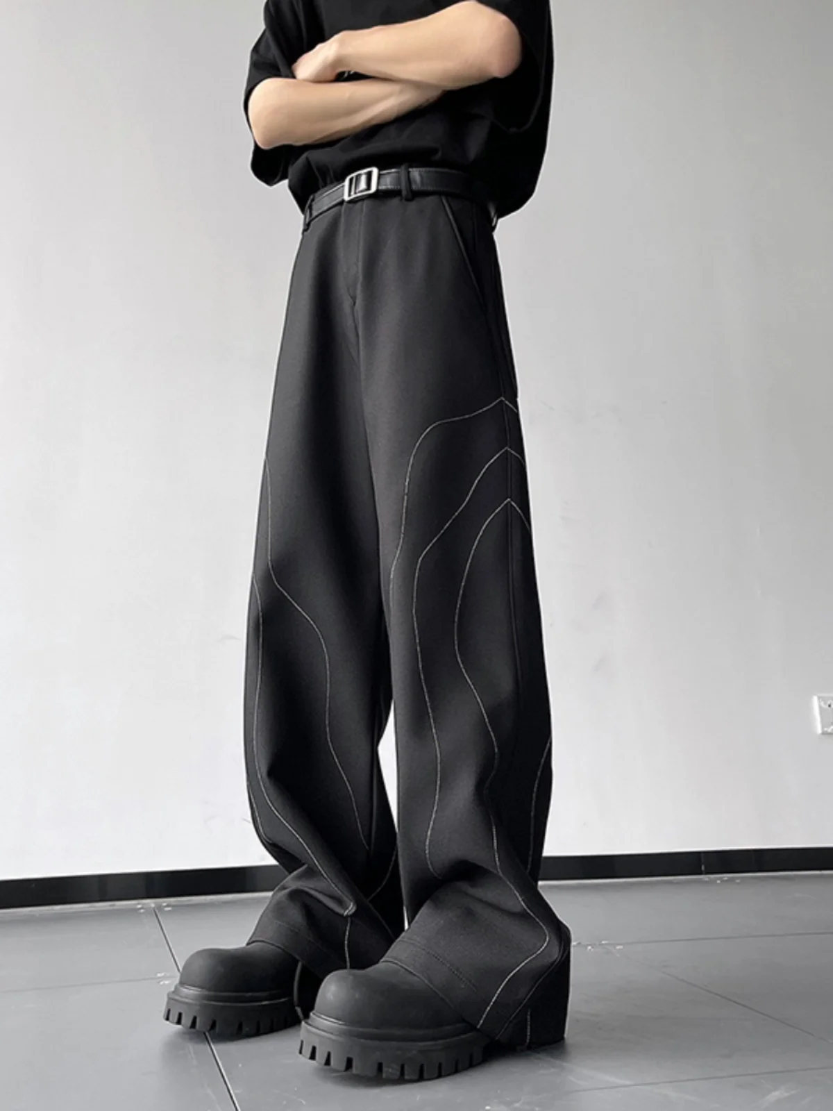 

American Retro Men's Straight Leg Wide Leg Casual Long Pants Cool Sle High Waist Summer Polyester Blend Fiber Anti-Wrinkle