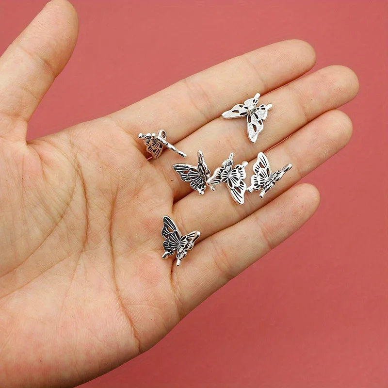 10PCS Silver Butterfly Accessories DIY- Necklace Pendant Bracelet Bead Decoration Party Jewelry Decoration Gift - view 3