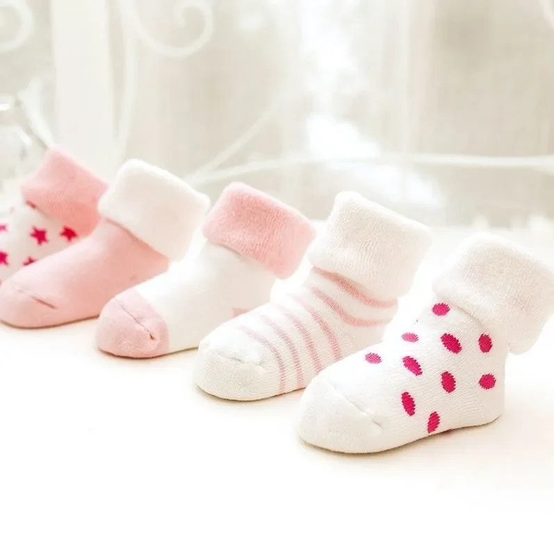 5 pairs of 0-3 year old newborn Korean cotton-wool baby cute towel thickened spring and winter comfortable children\'s socks