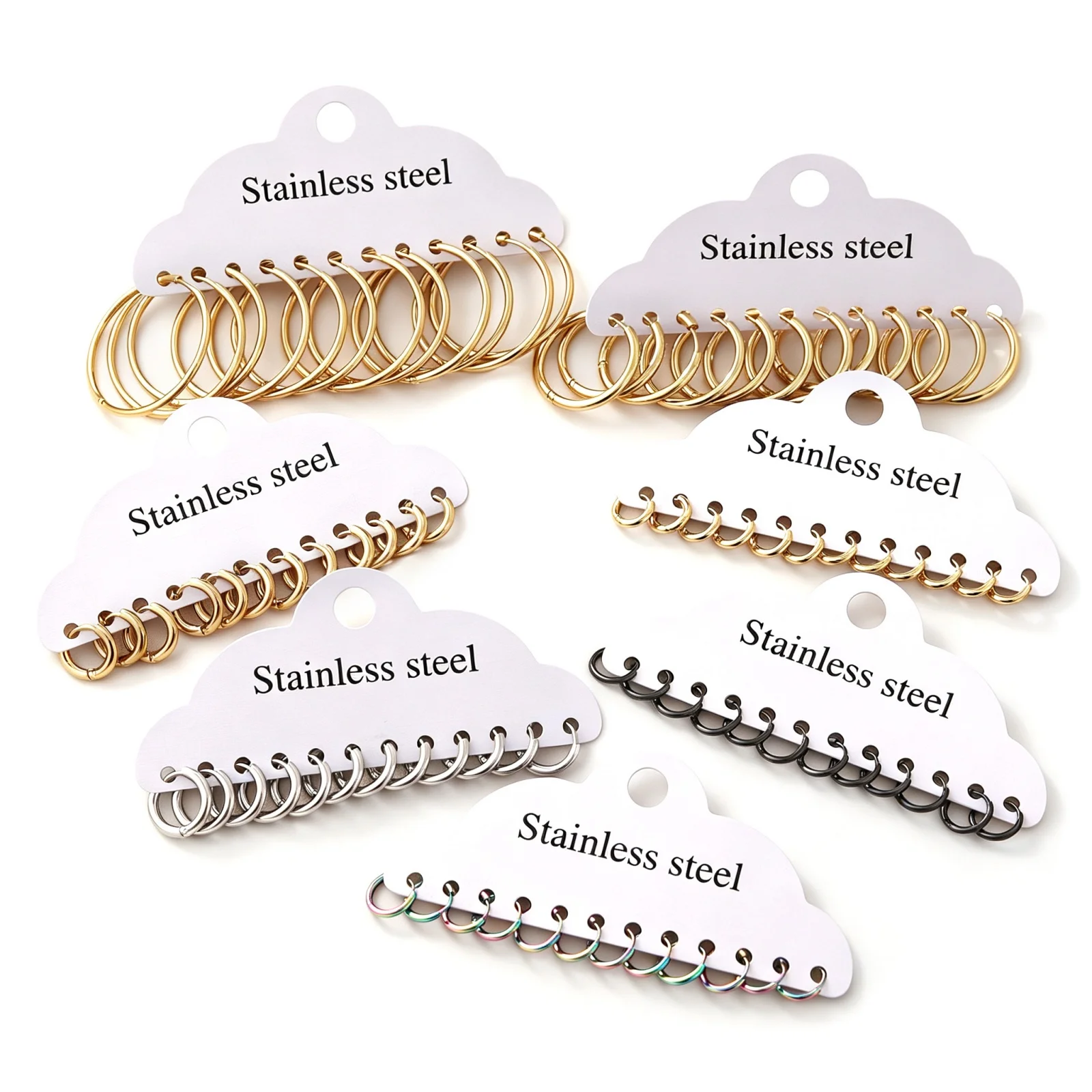 12pcs/Pack Minimalist Hoop Earrings for Women Multi‑Color Stainless Steel Hypoallergenic Round Huggie Hoops Daily Wear Jewelry