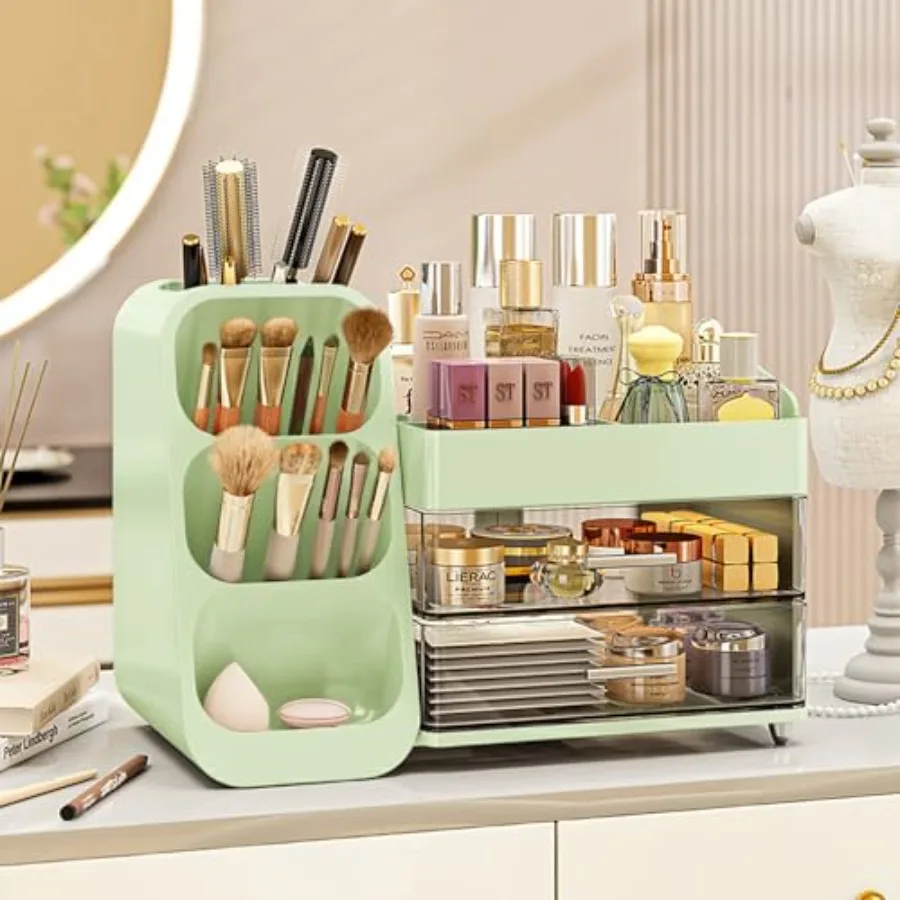 

Органайзер для косметики с выдвижными ящиками, большой вместимости, для туалетного столика, ванной комнаты и спальни, настольный органайзер для косметики, простой в использовании