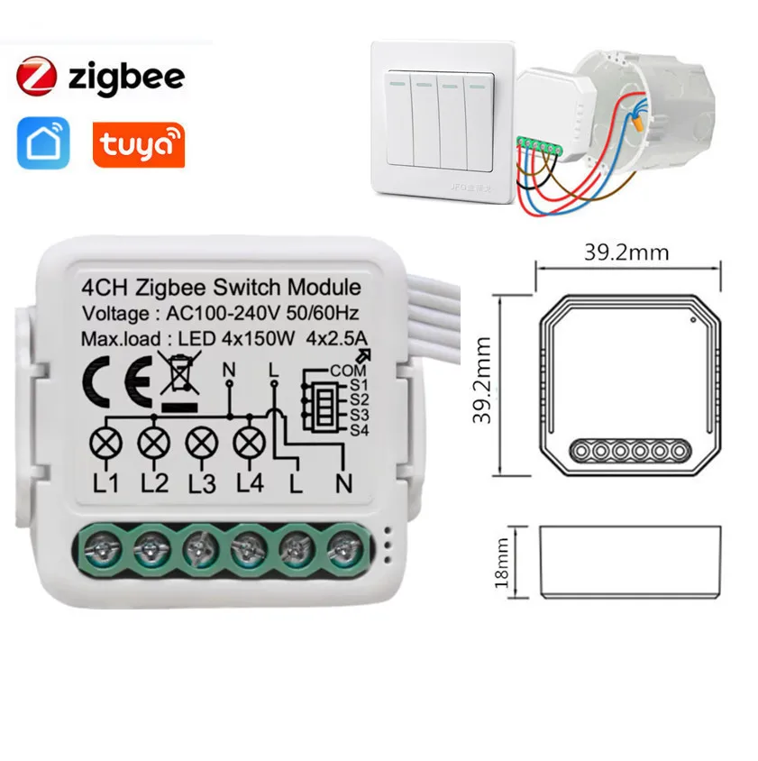 

Tuya Mini Zigbee Switch Module Breaker 4ch 220v With Smart Wireless Home Control Works With Alexa Google Yandex Alice