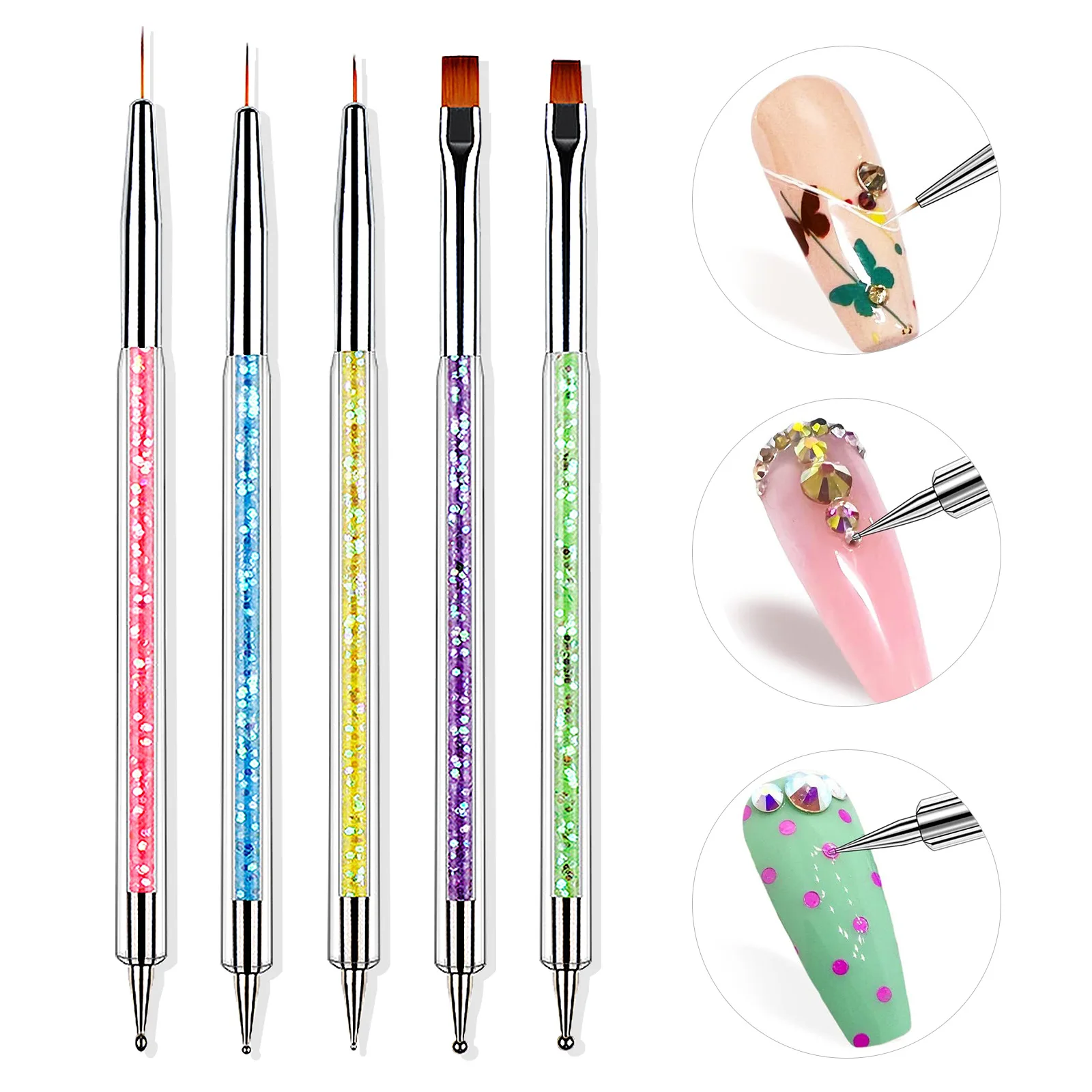 5Pcs Nails Brushes Design Art Drawing Tip Carving Dotting Pen Kits Nail Supplies Professionals Manicure Set Accessories Tools