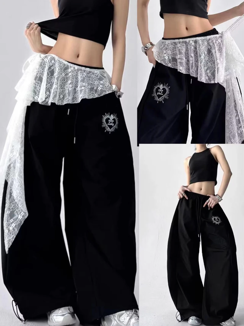 Jeans Pants Decor Embroidered Flower Lace Mini Skirt Irregular See Through Ruched Skirts High Waist Harajuku Pleated Skirts
