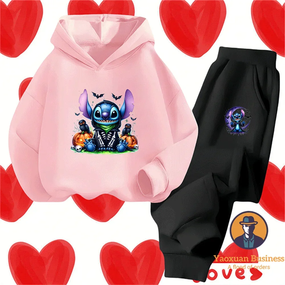 

2025 New Stitch Halloween Boys Girls Kids Hoodie Set Cute Cartoon Print Warm Windproof Autumn Winter Fashion​