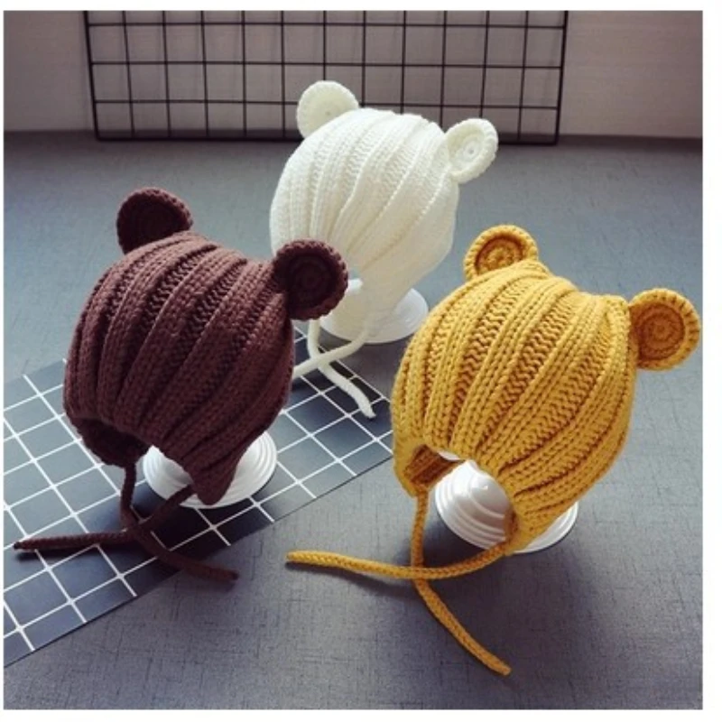 

0-3years Baby Hat Autumn Winter Cute Baby Girls Baby Boys Hats Bear Ear Ear Protection Warm Knitted Beanies Caps for Kids