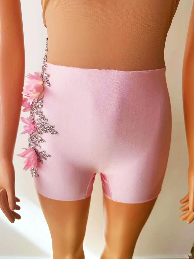 Macacão Veja Através De Malha Feminina, Bodysuit De Flores Rosa, Traje De Performance De Palco, Roupa De Carnaval, Sessão De Fotos, Festa, Carnaval, Moda