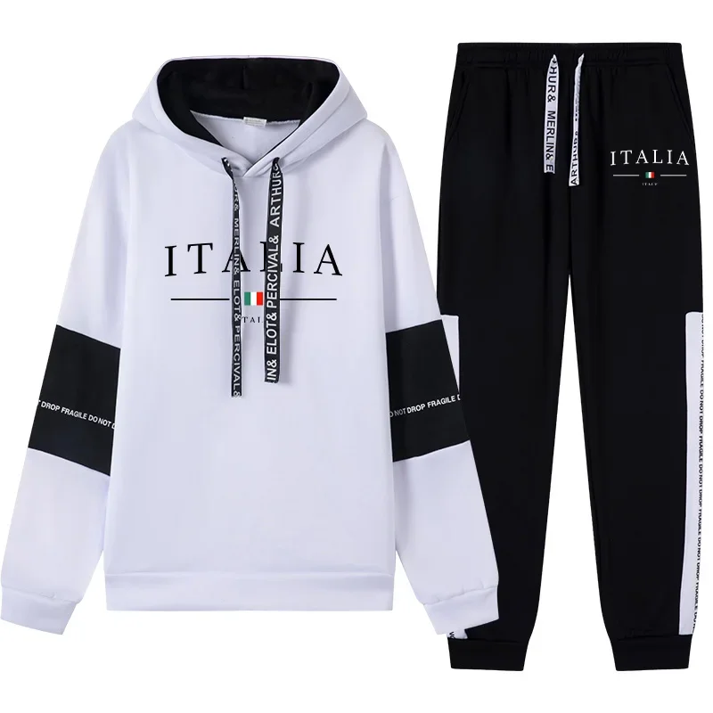

Youth Casual Mens Tracksuit Hot Sales Single Piece Print Hooded Sweatshirt Pants Outdoors Sports Jogging Man Clothing Streetwear