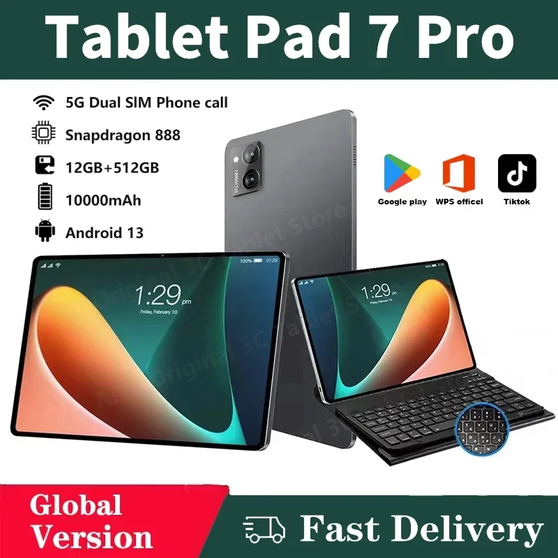 2025 Global Version Original Tablet PC Pad 7 Pro Snapdragon 888  Android13 10GB+512GB 11inch 10000mAh 4G LTE Bluetooth WiFi GPS