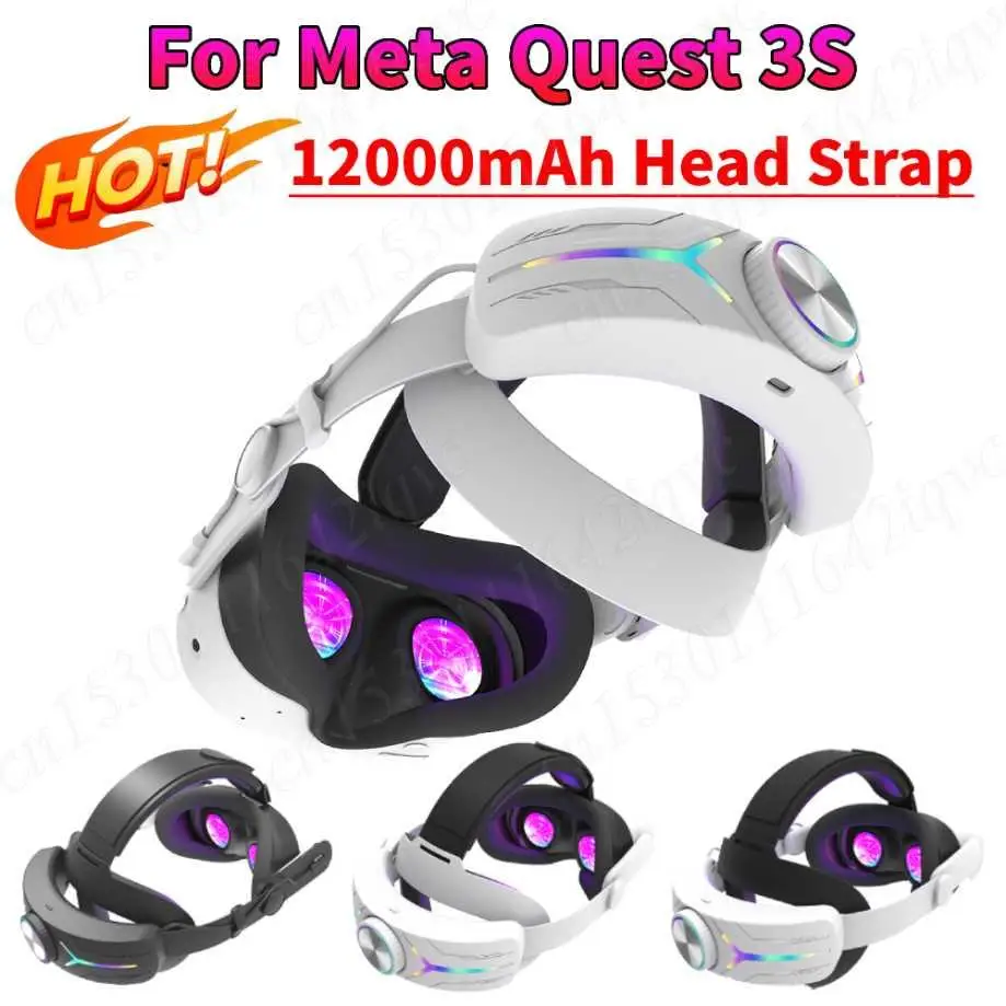 Adjustable RGB Head Strap for Meta Quest 3S VR Elite Strap 12000mAh Battery Comfort Head Strap Alternative Strap Headband