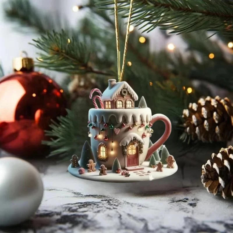 2D فنجان القهوة حلية مجموعة شجرة الحجم قلادة الديكور 8 سنتيمتر شجرة الحلي للهدايا 2026 ربيع السنة الجديدة لوازم الحفلات الحدث