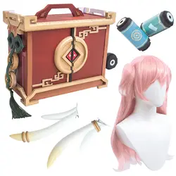 Game Impact Yanfei's Box horns Book Wig Full Set Cosplay Prop Halloween Carnival Party Shows Event Stage Performance Prop