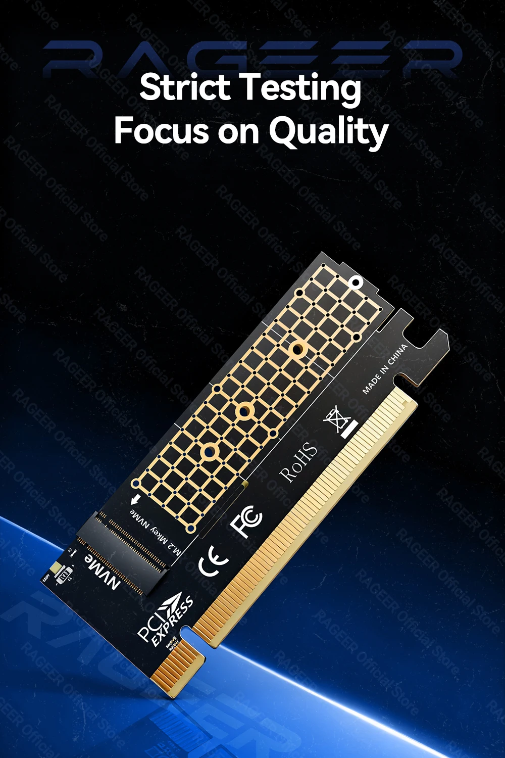RAGEER M.2 NVMe zu PCIe 4.0 x16 Adapterkarte unterstützt 4 TB SSD und 64 Gbit/s Geschwindigkeit, kompatibel mit 2280/60/42/30 NVMe SSDs – Detail 6