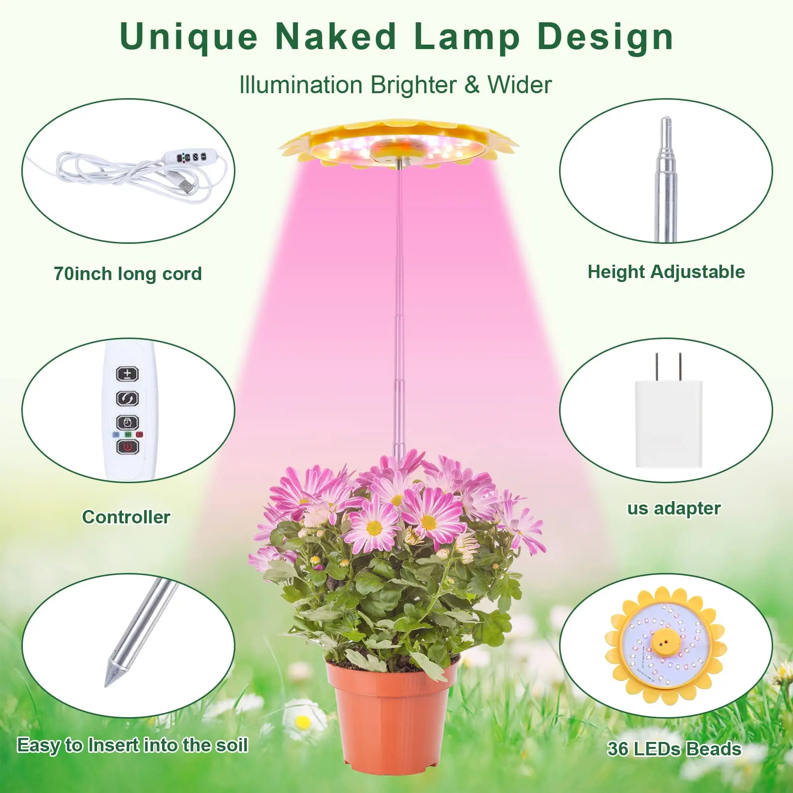 Lampe Phyto Parapluie LED pour Culture de Plantes, USB Réglable, Intensité Variable, pour Bonsaï d'Nik, Fleurs en Pot