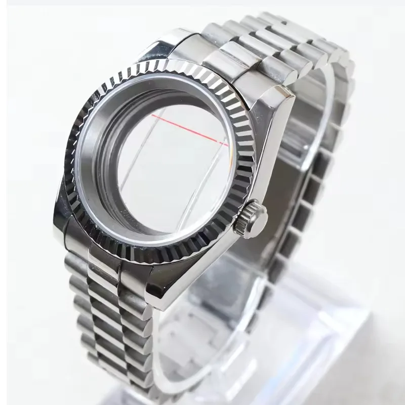 

NH35Log Watch Case with Mirror Sapphire Glass and Presidential Strap Suitable for InstallationNH35 NH36Movement