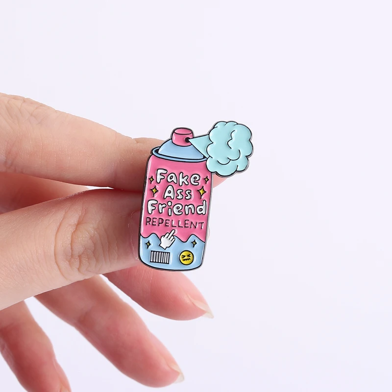 Fake Ass Friend REPELLENT Brooch Enamel Pins Humorous Satire Middle Finger Brooches Backpack Lapel Badge Jewelry Gift for Friend