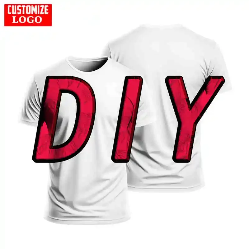 Camiseta para homens com estampa 3D, logotipo personalizado, camisa esportiva da moda verão, tamanho grande, DIY, novo