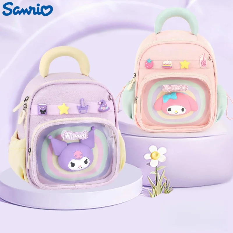 

Sanrio Kuromi My Melody Cartoon Backpack Lightweight Water Resistant With Top Handle Decorative Charms For Daily Outdoor Travel