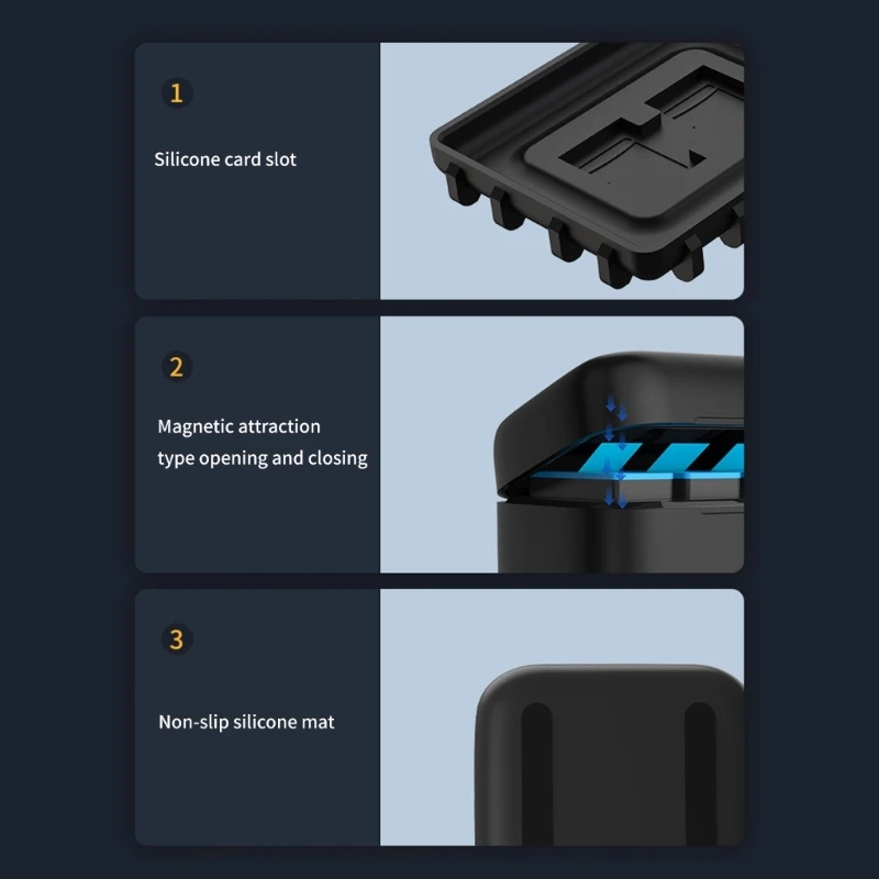 Hộp sạc pin 3 khe cắm USB cho 13 hộp lưu trữ pin máy ảnh màu đen K1KF