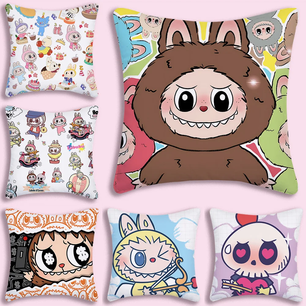 Funny Lovely Hot LABUBU Pillow Covers Cartoon Sofa Decorative Home Double-sided Printing Short Plush Cute Cushion Cover