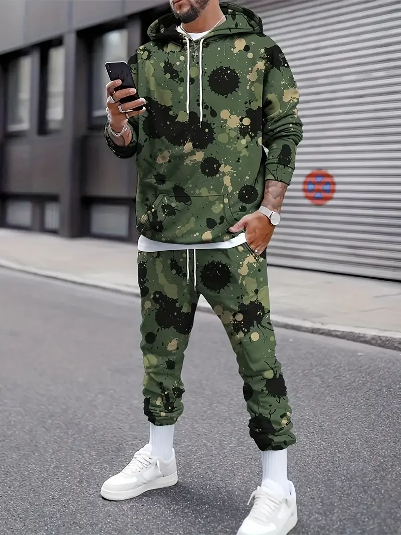 Men\'s Camouflage Hunting Hoodie Pants Outfits 3D Print Hooded Sweatshirt Sweatpants Set For Fall/Winter Oversized Men\'s Clothing