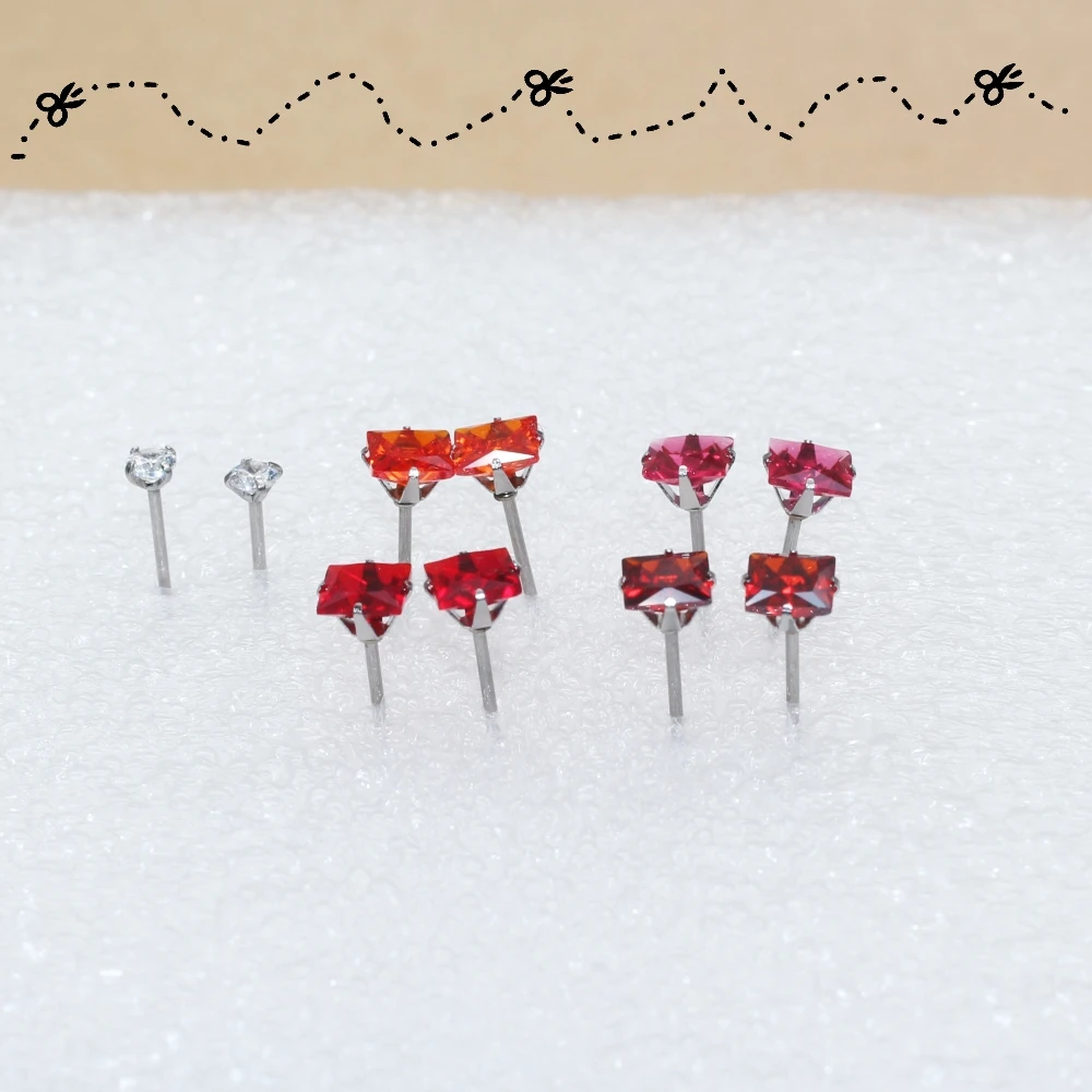 Stainless Steel Stud Earrings Red Orange Pink Zircons No Fade Allergy Free Fashion Jewlery For Women Girls