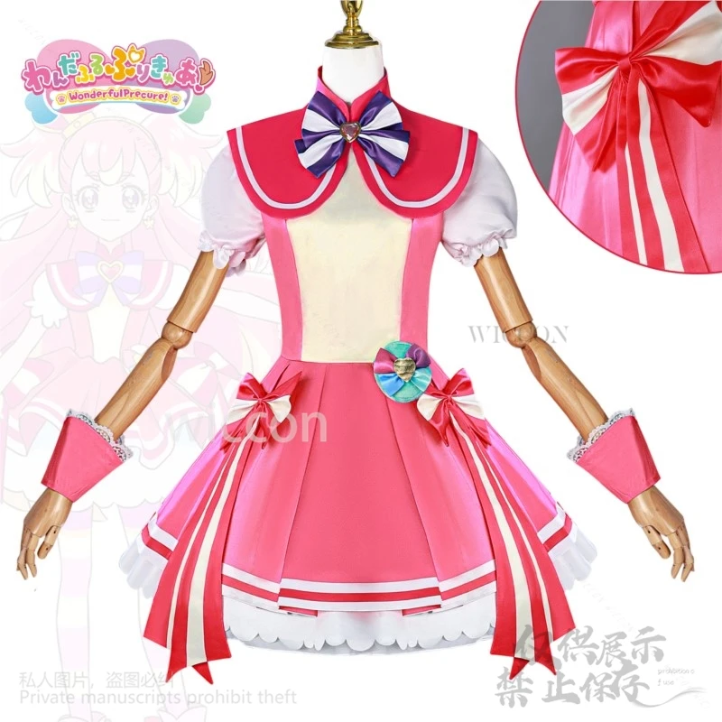 อะนิเมะ Wonderful Precure! Cure คอสเพลย์ Inukai Komugi เครื่องแต่งกายที่ยอดเยี่ยมชุดน่ารักชุด Lolita วิกผมสําหรับหญิงผู้หญิงที่กําหนดเอง