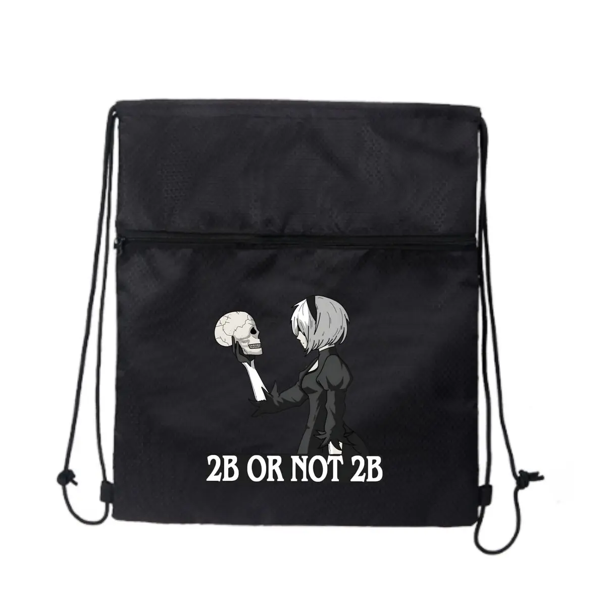 

2B или не 2B дизайн, вдохновленный NieRAutomata, с характером и черепом. Рюкзак для фитнеса. Магазин на шнурке. Карманный туризм. Кемпинг.
