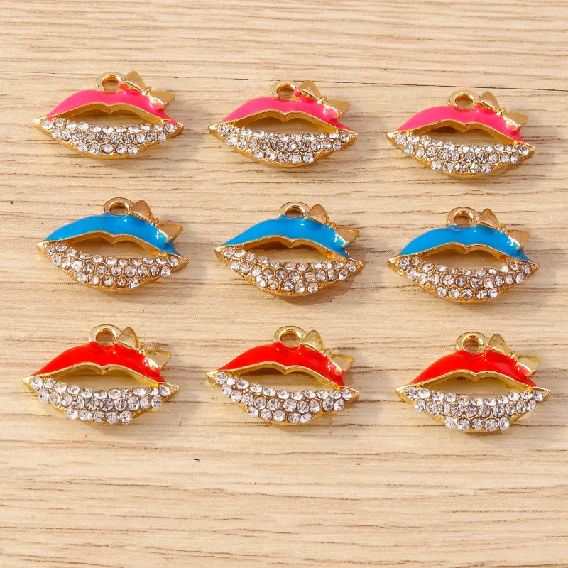 Tusember 10 Stück niedliche Emaille-Kristall-Lippenanhänger in Rot für die Schmuckherstellung, Halsketten, handgefertigte Ohrringe, Armbänder, Anhänger, DIY-Bastelarbeiten – Detail 18