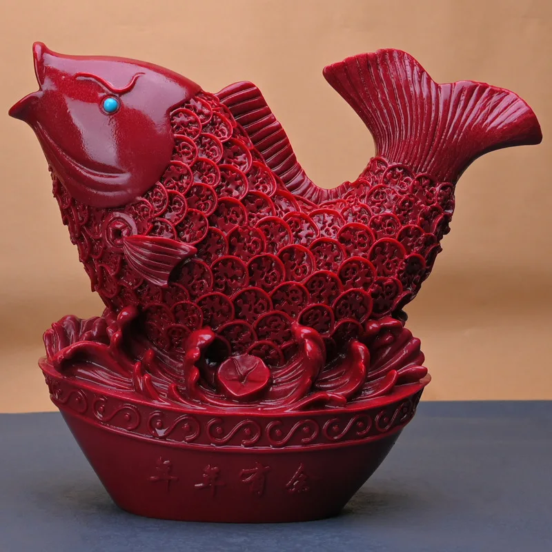 Cinnabar genuine ornaments, carp have more wealth and more blessing every year, ornaments, study purple gold ornaments, gifts