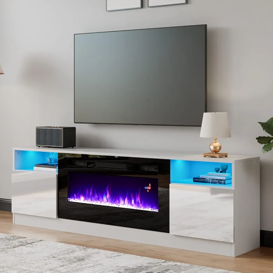 

AMERLIFE TV Stand with Fireplace LED Light Entertainment Center with 36 Electric Fireplace 70 Modern Wood Entertainment Stand w
