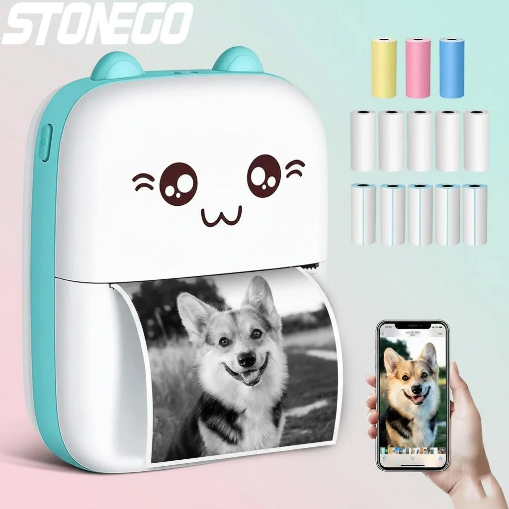 

Карманный термопринтер STONEGO 3 Style с Bluetooth для печати фото, этикеток и заметок, высокое разрешение 205 DPI, печать без чернил