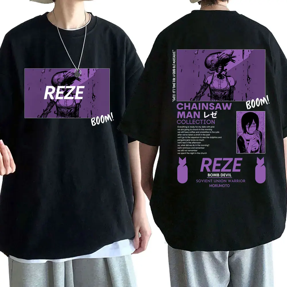 

Anime Chainsaw Man Reze Graphic T Shirts Summer Men Women Soft Cotton Crewneck T-shirt Male Cartoon Lovers Oversized Streetwear