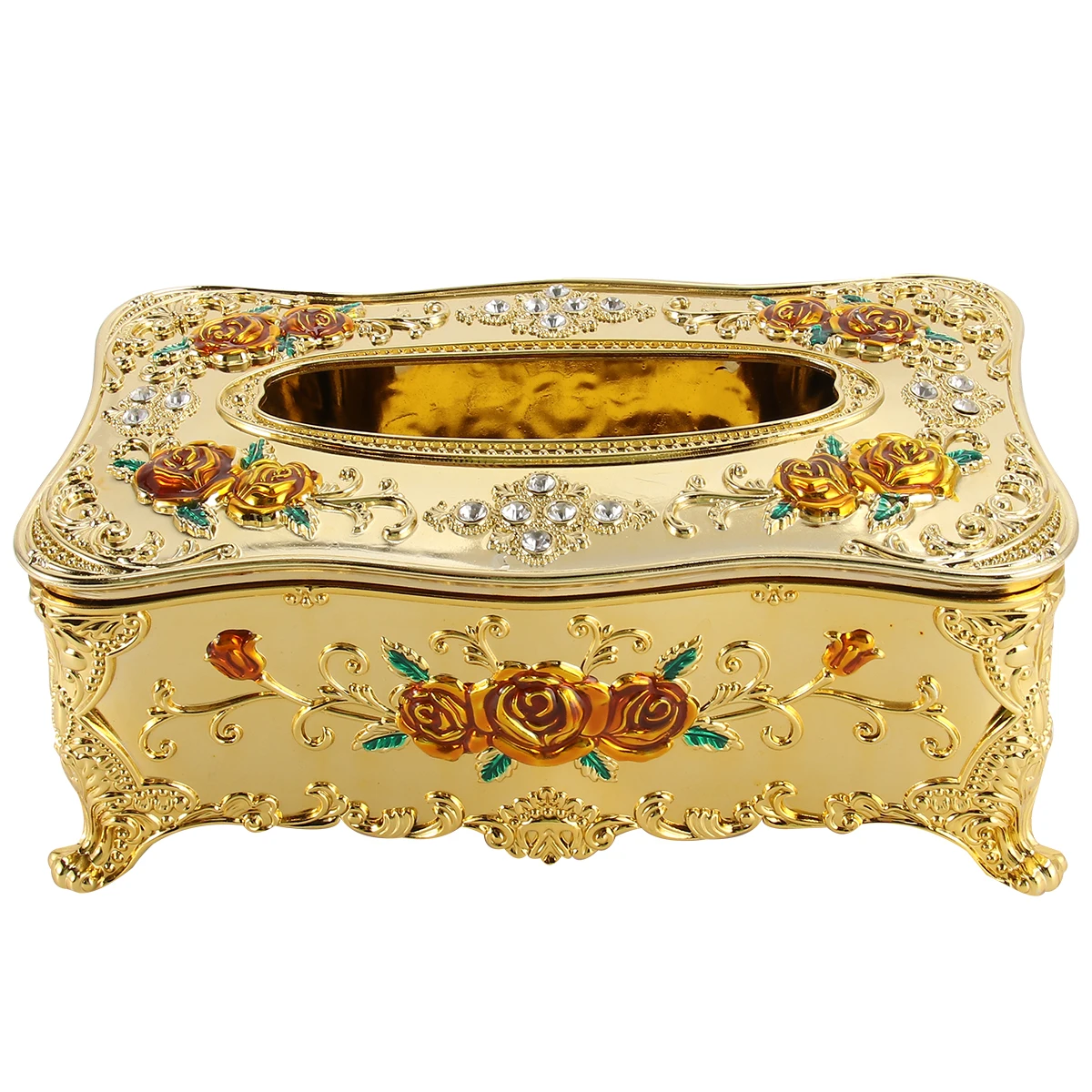 

Napkin Holder Plastic Material Rose Pattern European Style Tissue Box Removable Large Opening for Home Office Car